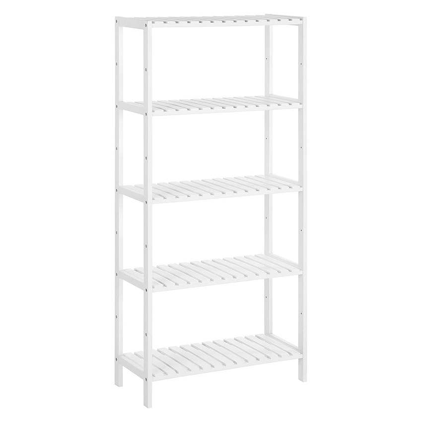 5-Tier Bamboo Standing Shelf, White - Wide Multi-Purpose Bamboo Storage Rack