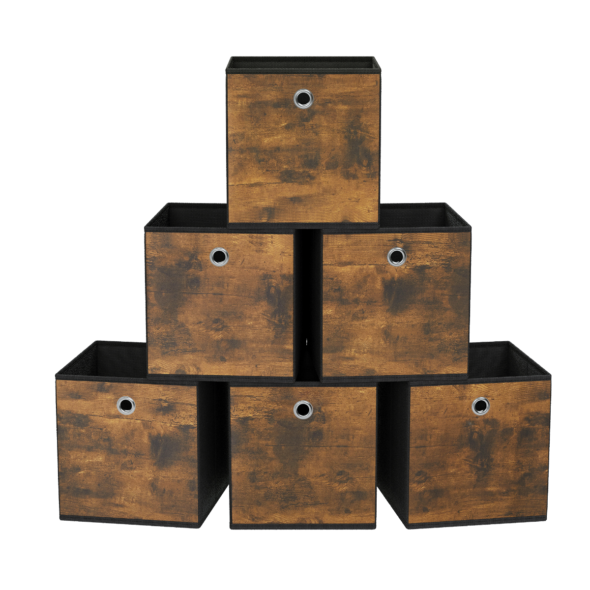 Foldable Storage Cubes with Handles, Set of 6, Rustic Brown - Oxford Fabric Closet Bins
