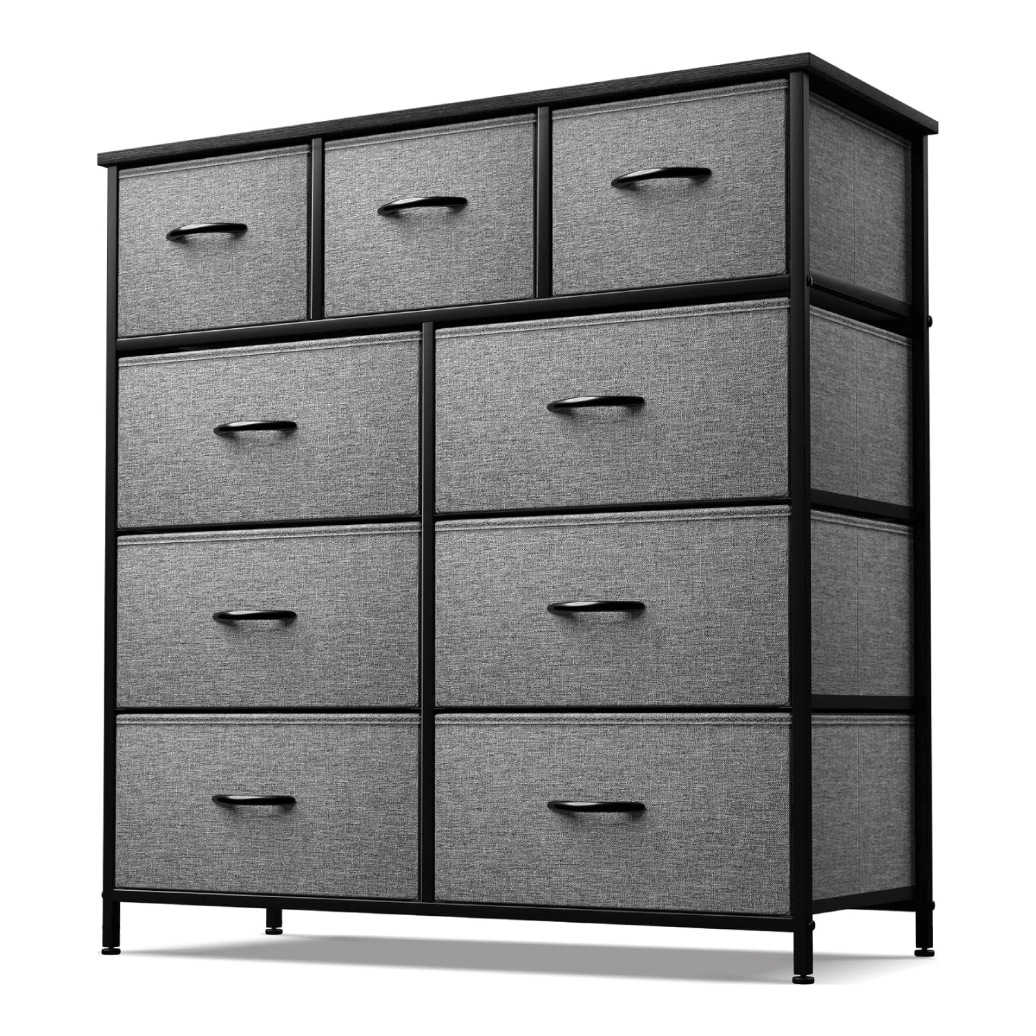 9-Tier Fabric Storage Cabinet, Metal Frame, Dark Grey - Tall Closet Organiser