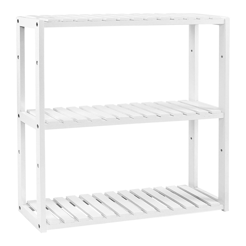 3-Tier Bamboo Standing Shelf, White - Wall-Mounted or Freestanding Storage