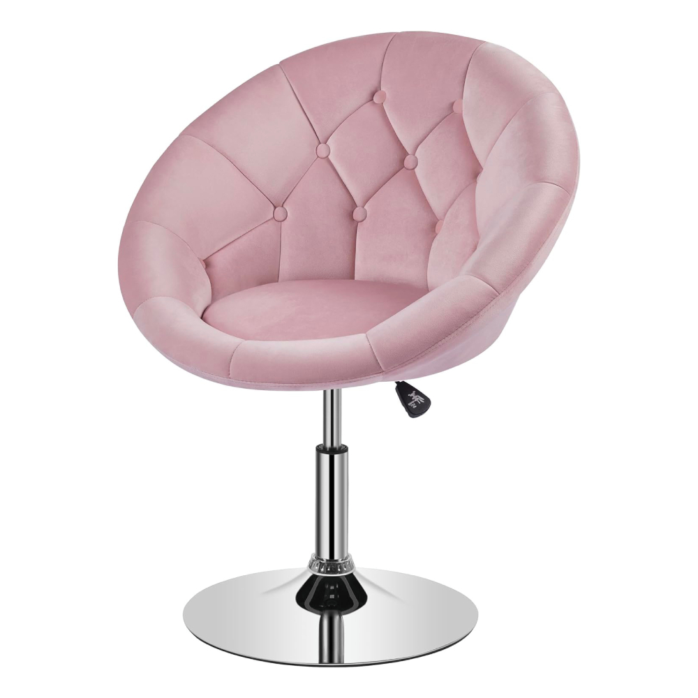 Height-Adjustable Swivel Vanity Chair, Pink - Round Back for Dressing Table