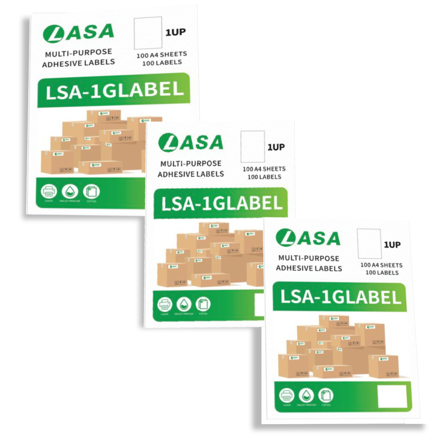 Glossy A4 Full-Sheet Adhesive Labels, 1-Up, 3-Pack - for Laser & Inkjet Printers