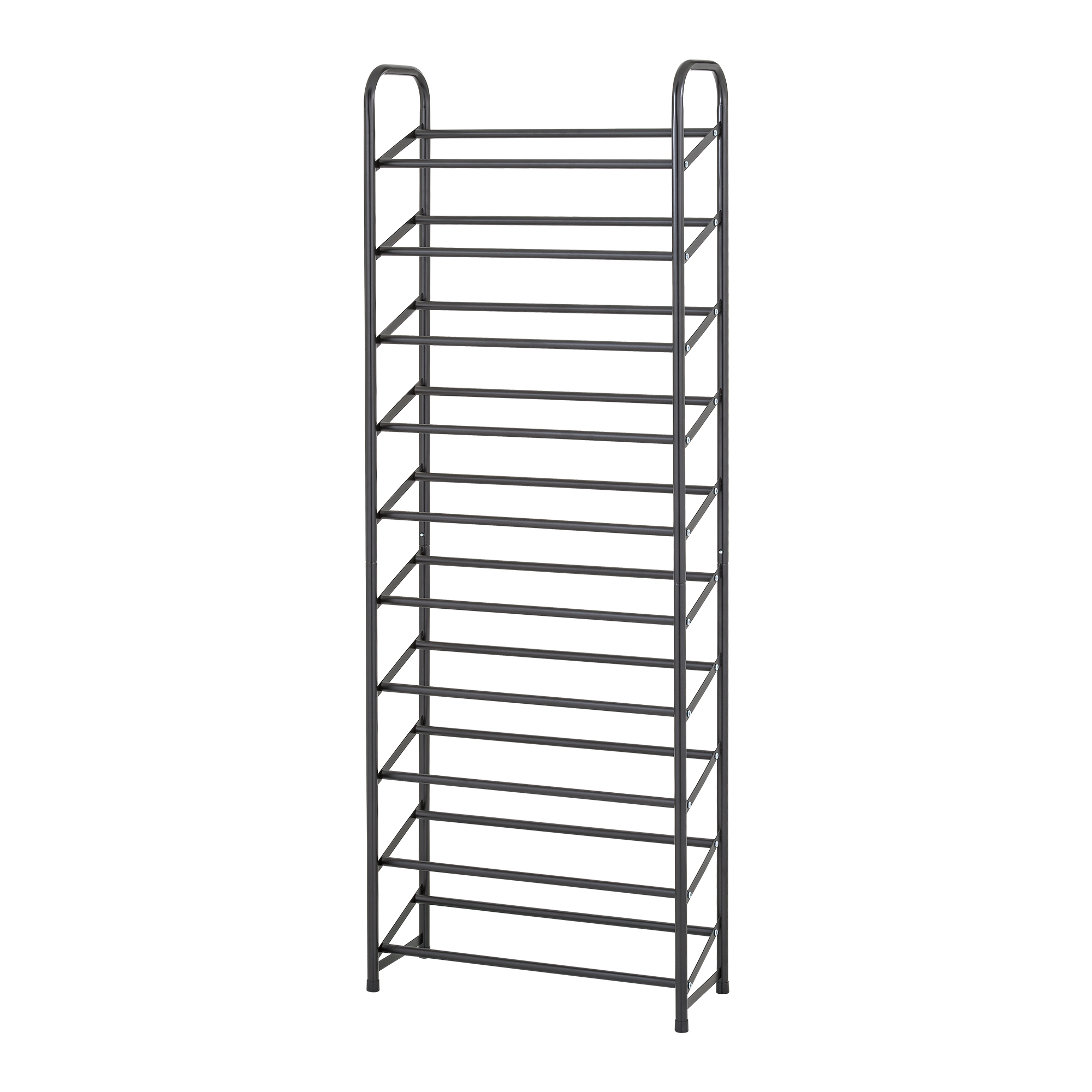 10-Tier Metal Shoe Rack, Black, 56 x 22.5 x 158.5cm - Slim Round-Tube Tower with Flat or Angled Shel