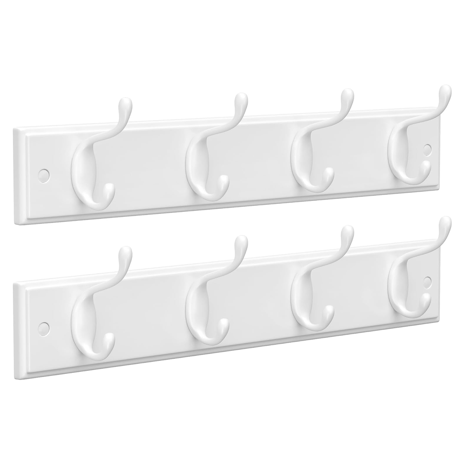 Wall-Mounted Coat Hook Rack, Set of 2, White Metal - 8 Hooks for Hallway & Entrance