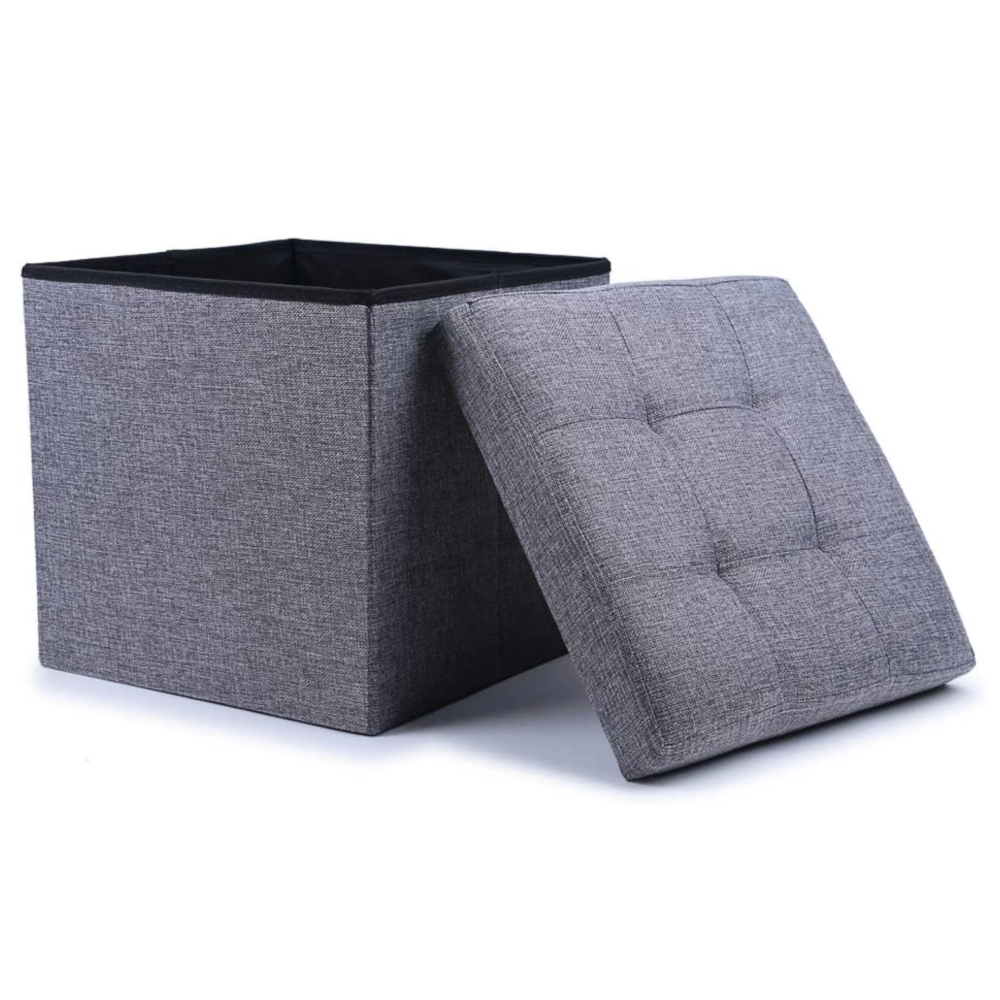 Foldable Storage Ottoman Cube, 38cm - Padded Linen-Look Seat & Footrest