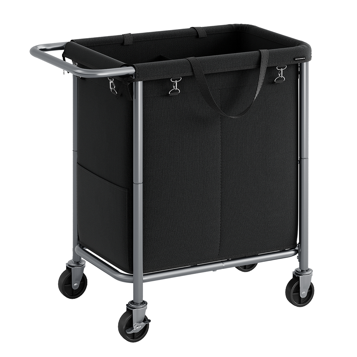 Lasa Rolling Laundry Hamper With Wheels, Dual-Compartment Sorter - Removable Liner Washing Basket Trolley
