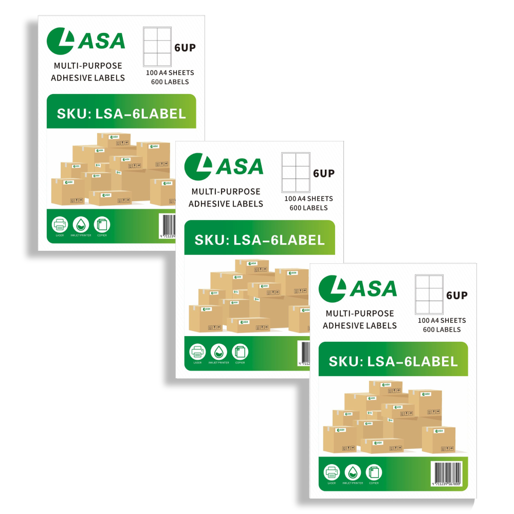 A4 Barcode Label Sheets, 6-Up, 3-Pack - Permanent Adhesive Printer Labels
