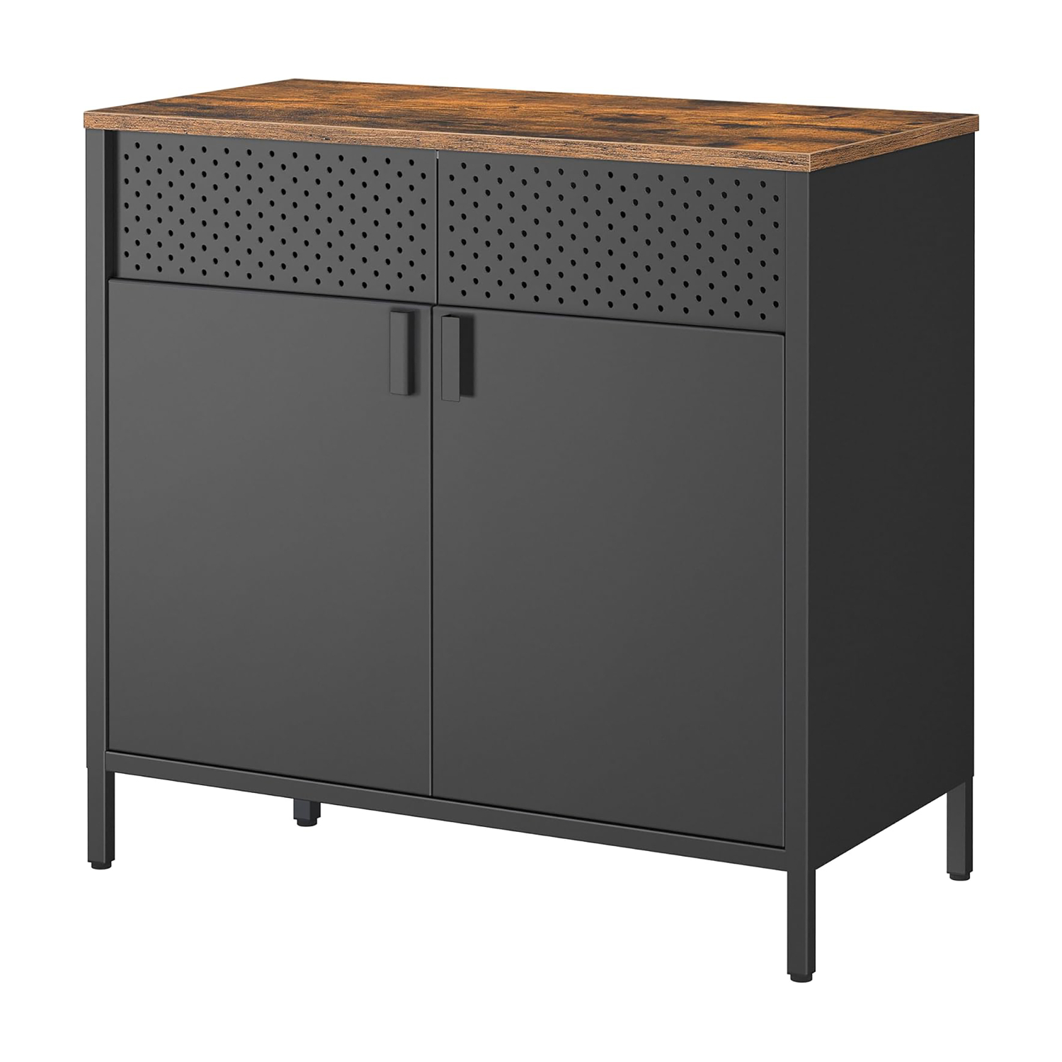 Industrial Sideboard Cabinet, Black & Rustic Brown, 80 x 40 x 76cm - Metal with 2 Doors & Adjustable