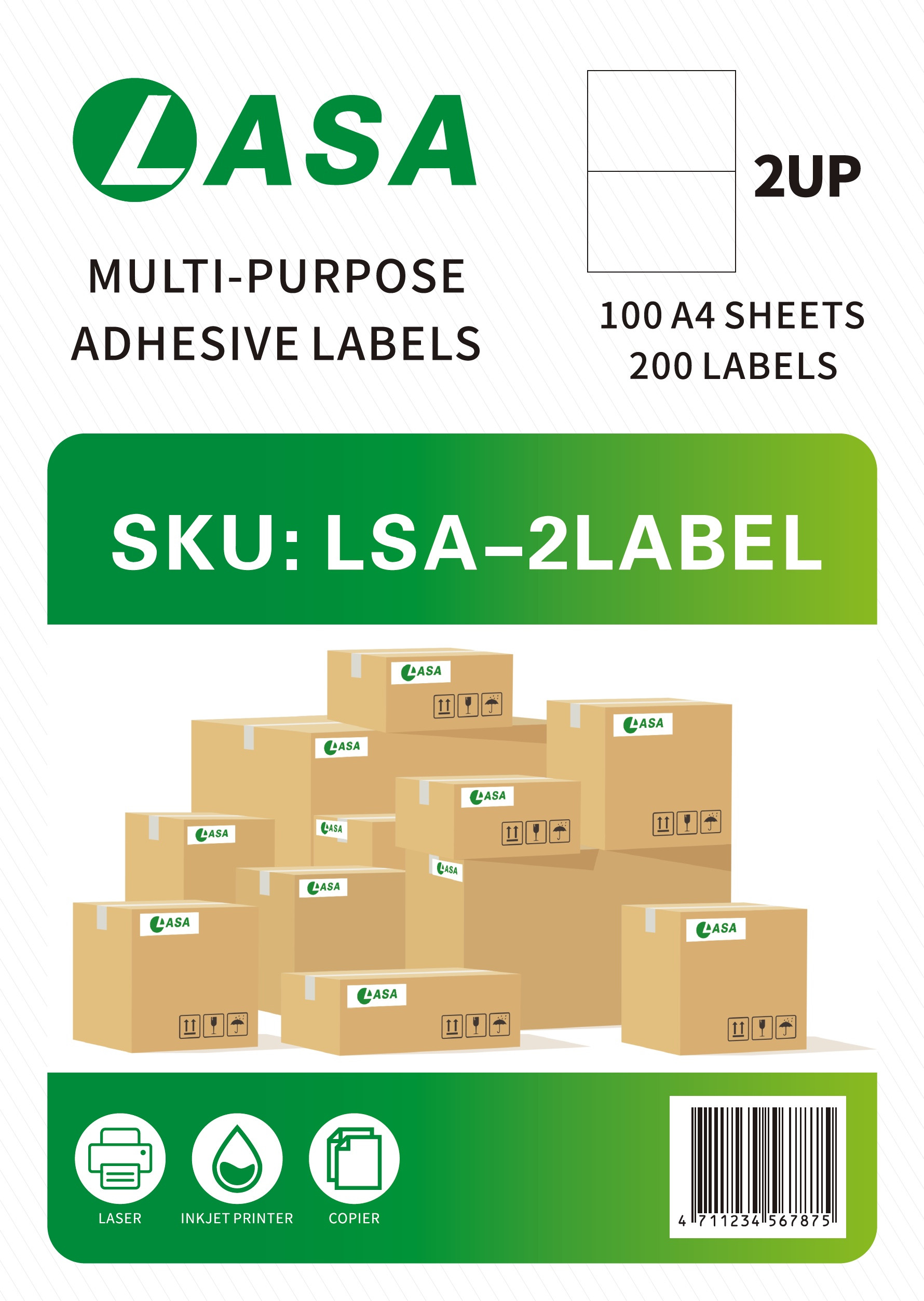 A4 Barcode Label Sheets, 2-Up, 1 Pack - Permanent Adhesive Printer Labels