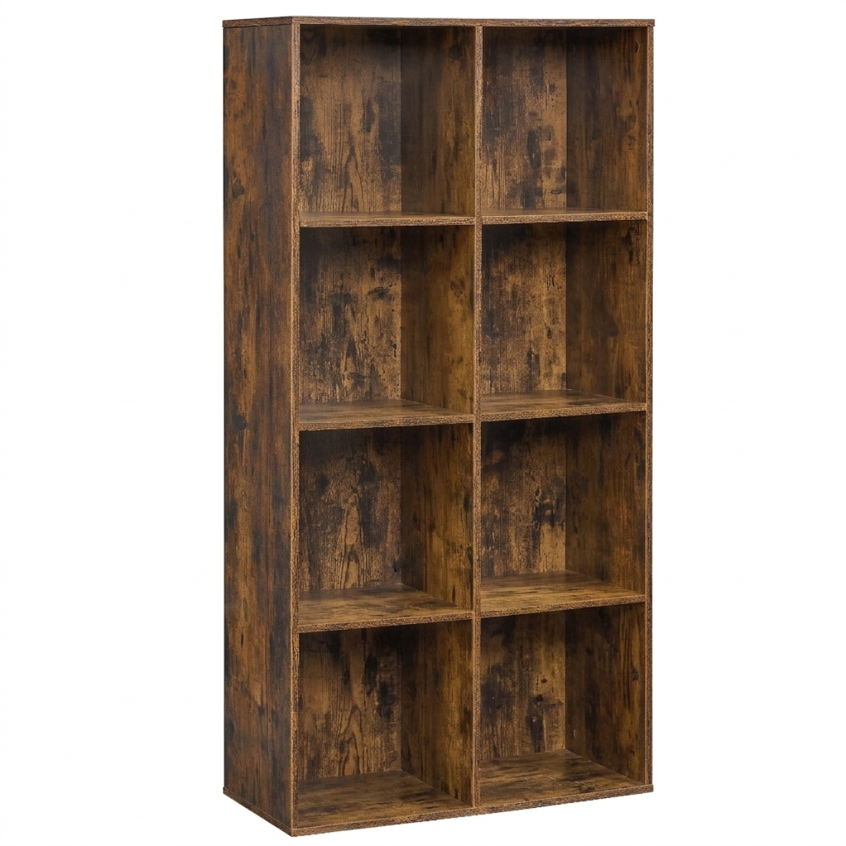 Lazava 8-Cube Bookcase, Rustic Brown - Freestanding Wood-Look Shelf for Books, Décor & Boxes