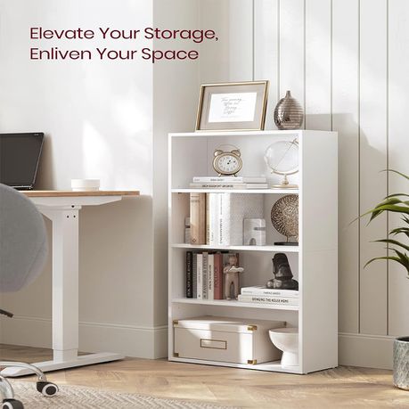Lazava 4-Tier Bookcase - Compact Wooden Storage for Bedroom, Lounge & Home Office