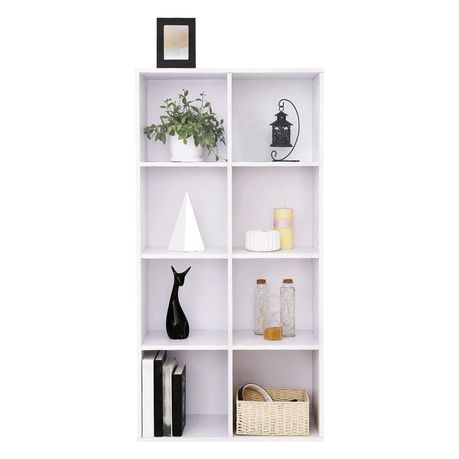 Lazava 8-Shelf Cube Bookcase, White - Wooden Storage & Room Divider for Home & Office