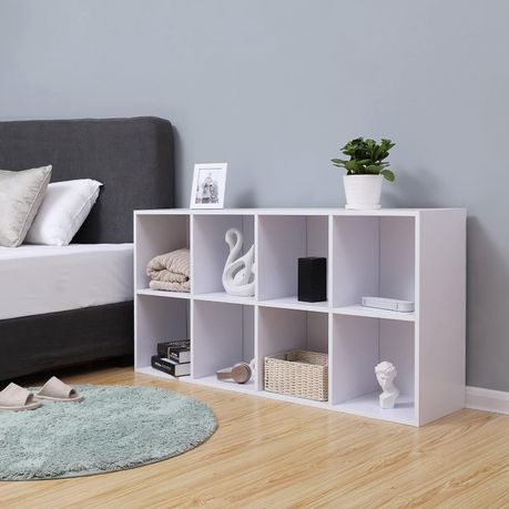 Lazava 8-Shelf Cube Bookcase, White - Wooden Storage & Room Divider for Home & Office