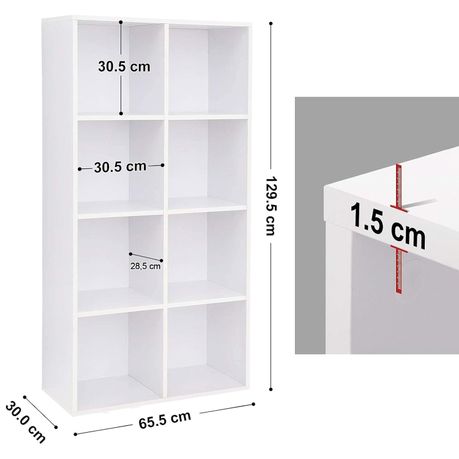 Lazava 8-Shelf Cube Bookcase, White - Wooden Storage & Room Divider for Home & Office