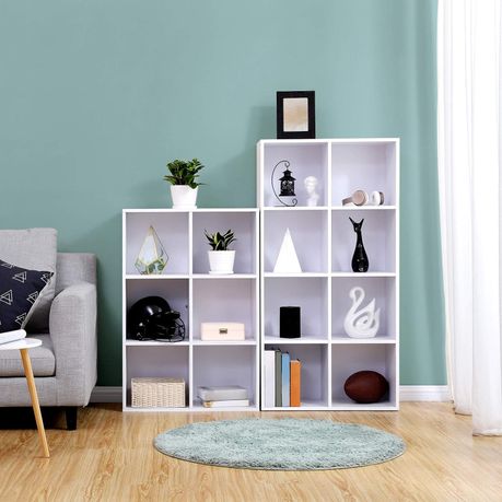 Lazava 8-Shelf Cube Bookcase, White - Wooden Storage & Room Divider for Home & Office
