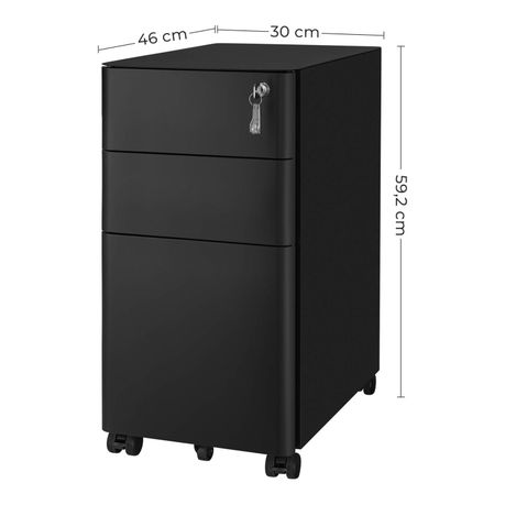Lazava Rolling File Cabinet, Black - 3-Drawer Lockable Unit for Home Office