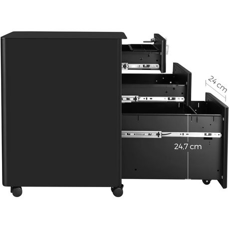 Lazava Rolling File Cabinet, Black - 3-Drawer Lockable Unit for Home Office