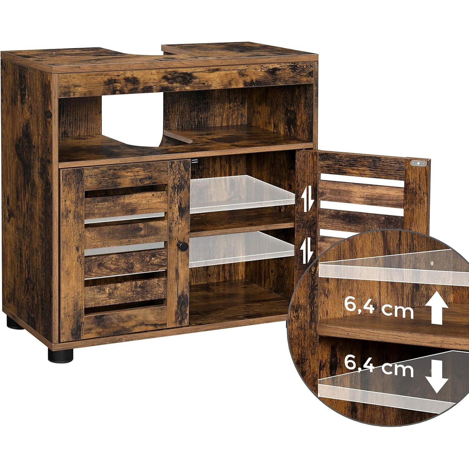 Lazava Rustic Under-Sink Bathroom Cabinet with Double Doors - Wood-Finish Basin Storage