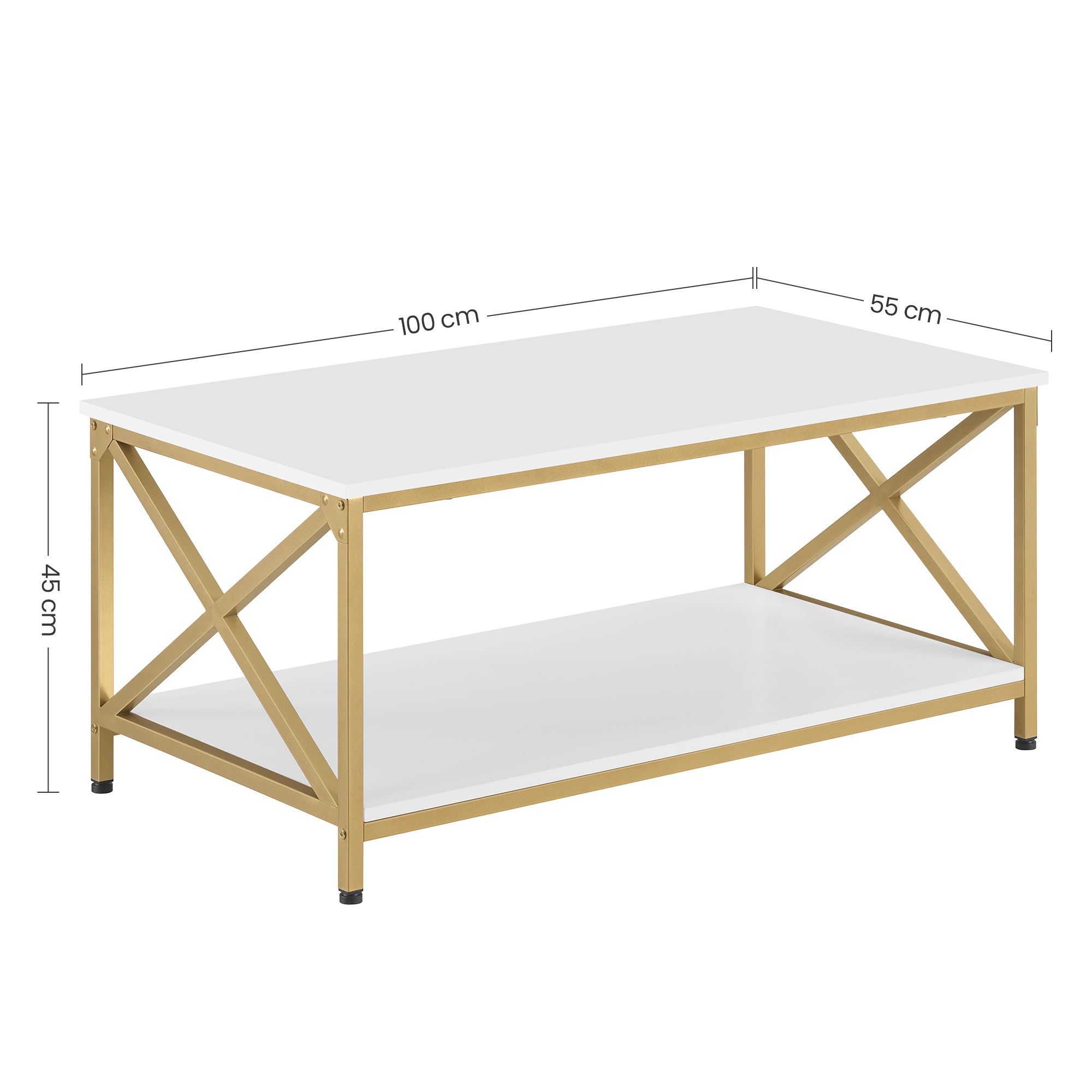 Lazava Modern Coffee Table, White Top & Gold Steel Frame - Lightweight, Easy to Assemble
