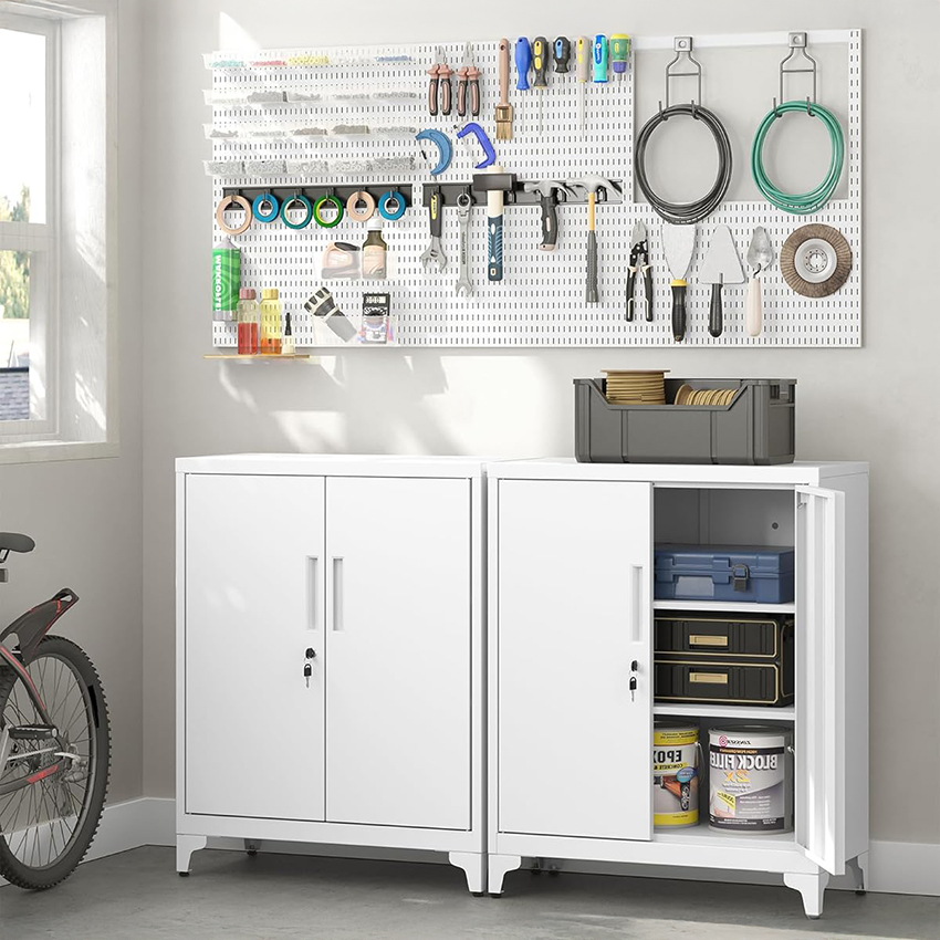 Lazava Steel Filing Cabinet, White - 2 Lockable Doors, 80cm for Home Office Documents