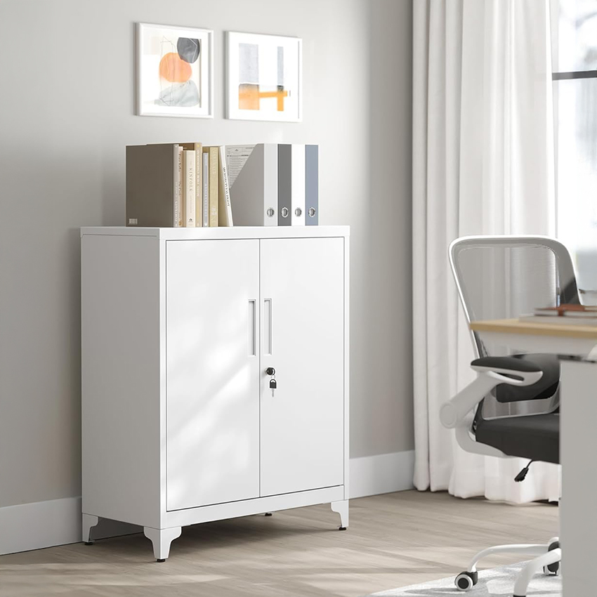 Lazava Steel Filing Cabinet, White - 2 Lockable Doors, 80cm for Home Office Documents