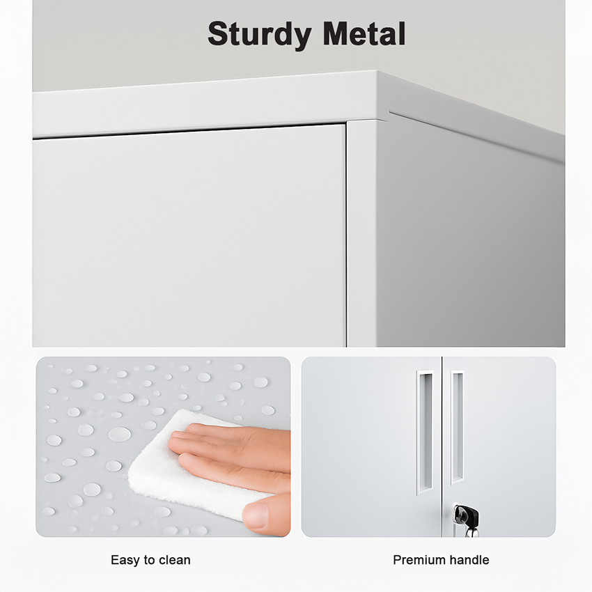 Lazava Steel Filing Cabinet, White - 2 Lockable Doors, 80cm for Home Office Documents