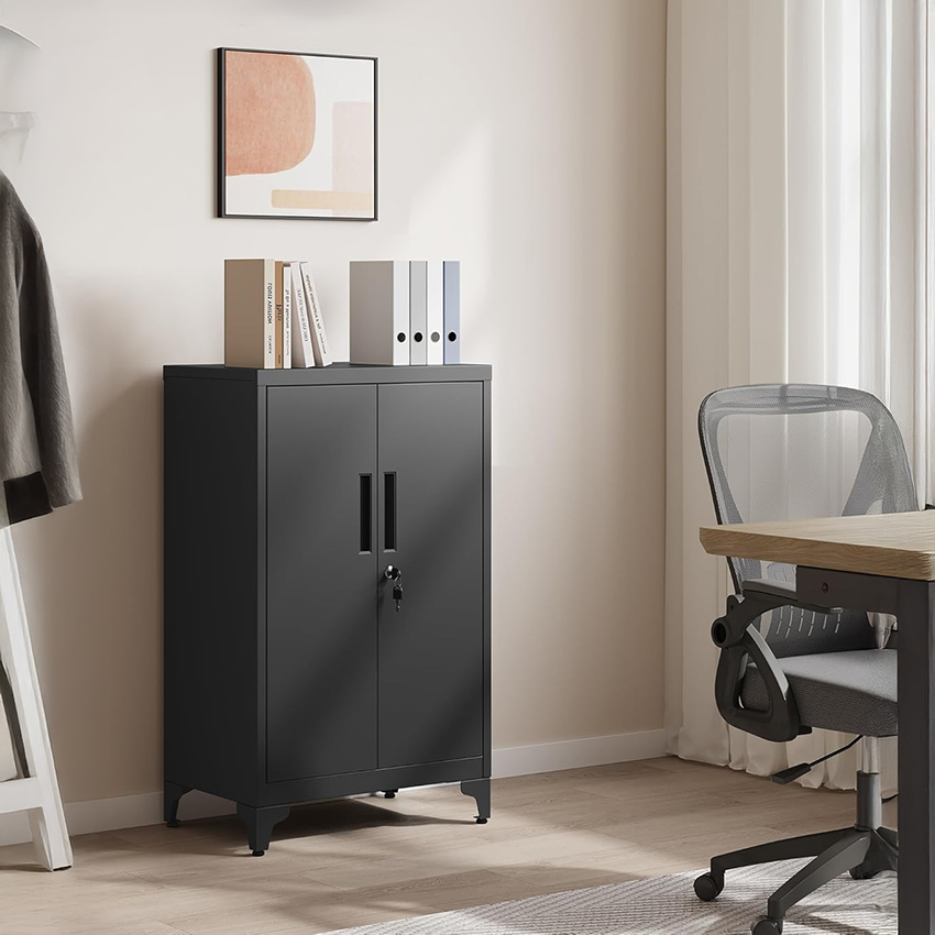 Lazava Steel Filing Cabinet, Black - 2 Lockable Doors, 80cm for Home Office Documents