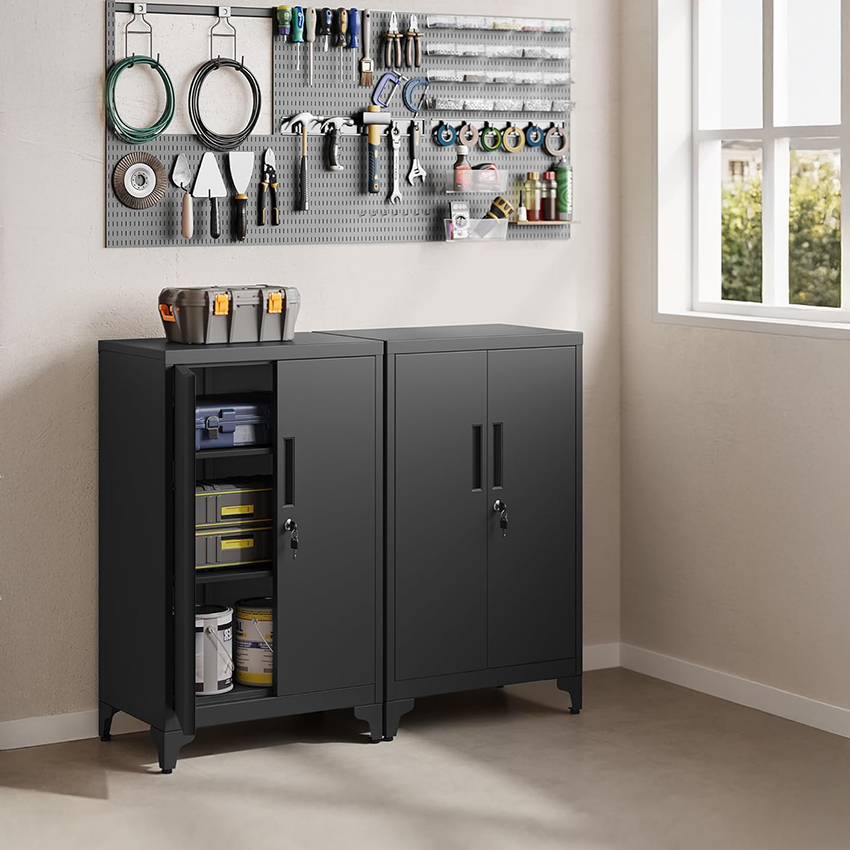 Lazava Steel Filing Cabinet, Black - 2 Lockable Doors, 80cm for Home Office Documents