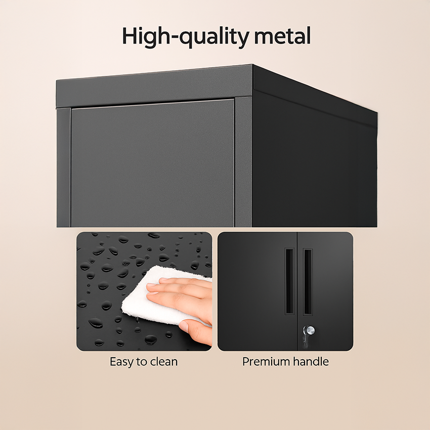 Lazava Steel Filing Cabinet, Black - 2 Lockable Doors, 80cm for Home Office Documents