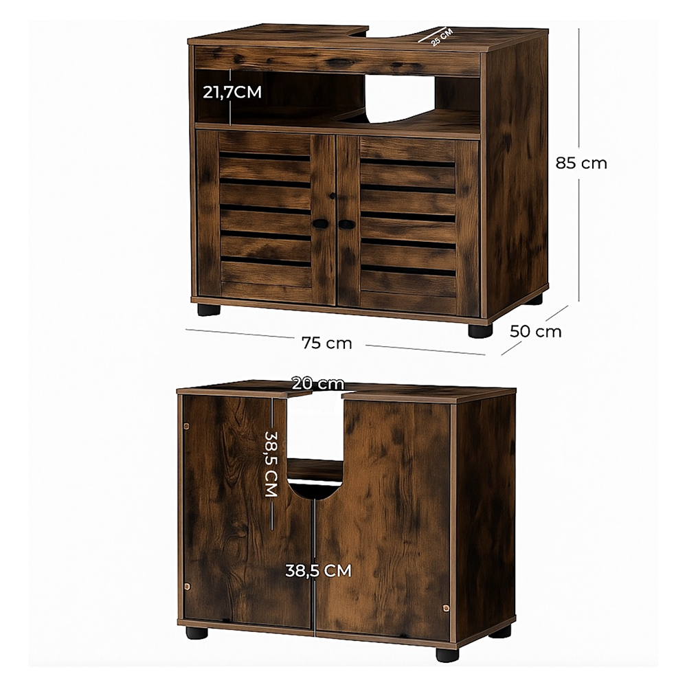 Lazava Rustic Under-Sink Bathroom Cabinet with Double Doors - Wood-Finish Basin Storage