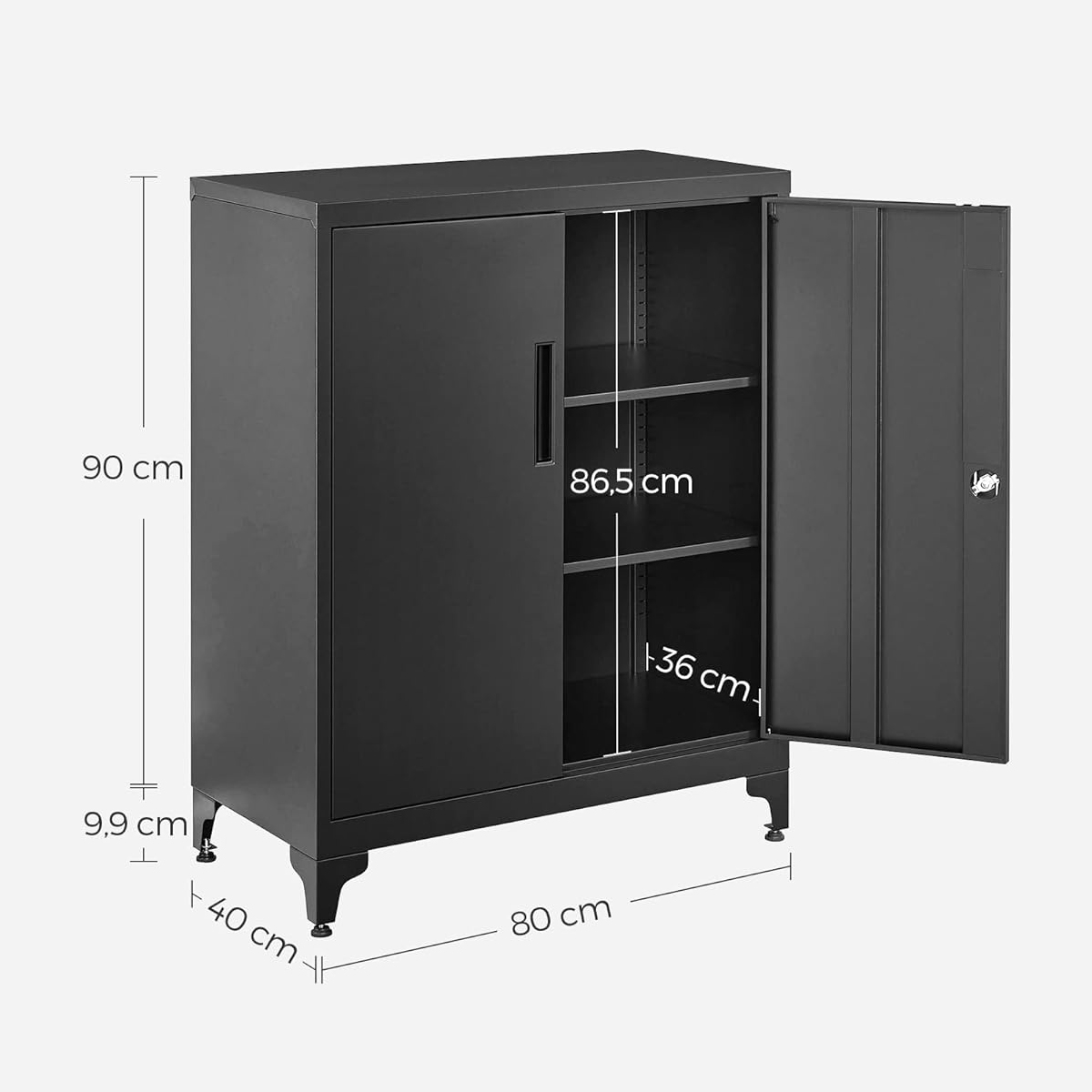 Lazava Steel Filing Cabinet, Black - 2 Lockable Doors, 80cm for Home Office Documents