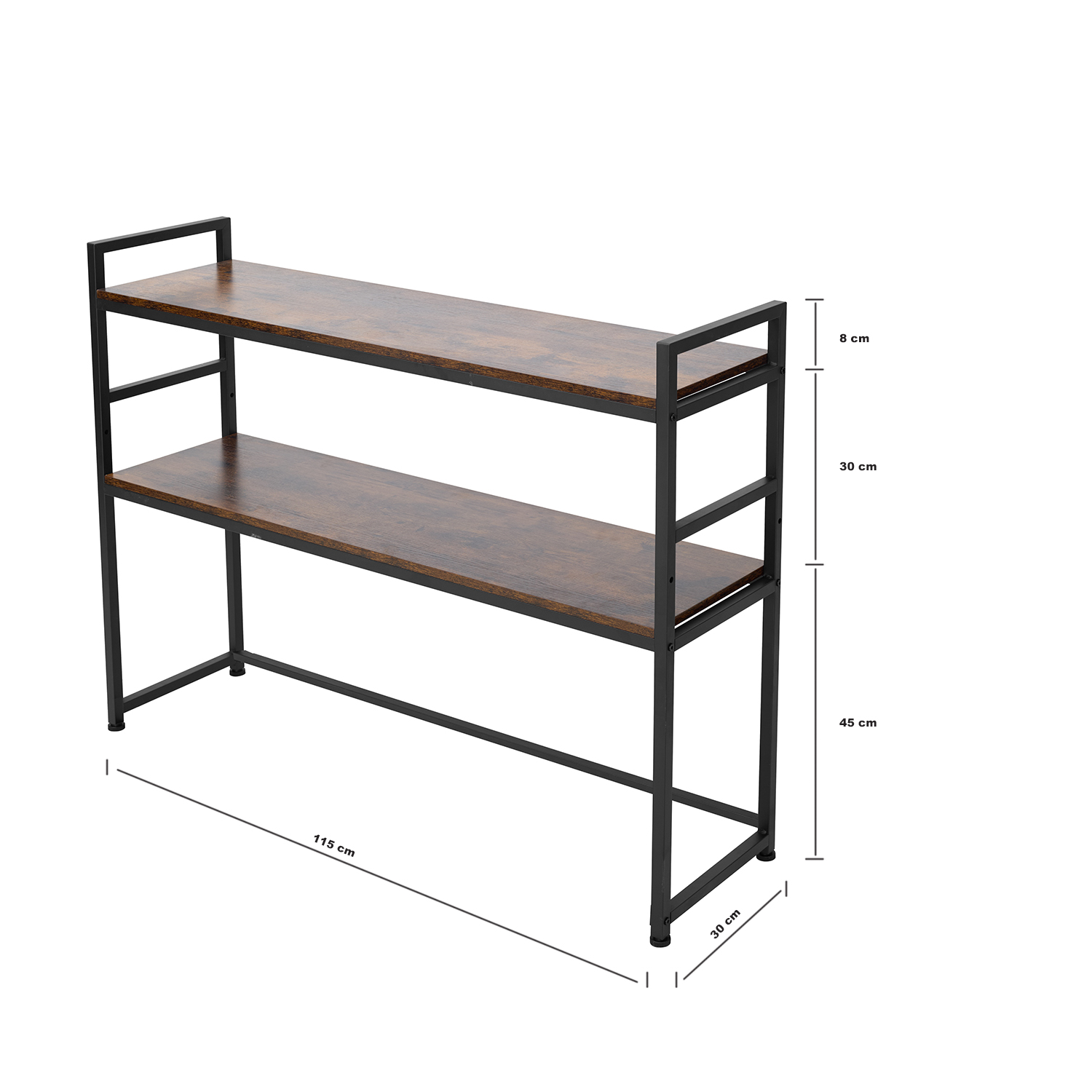 Lazava 2-Tier Desktop Shelf Organiser - Black Steel & Wood Desk Storage Rack for Office