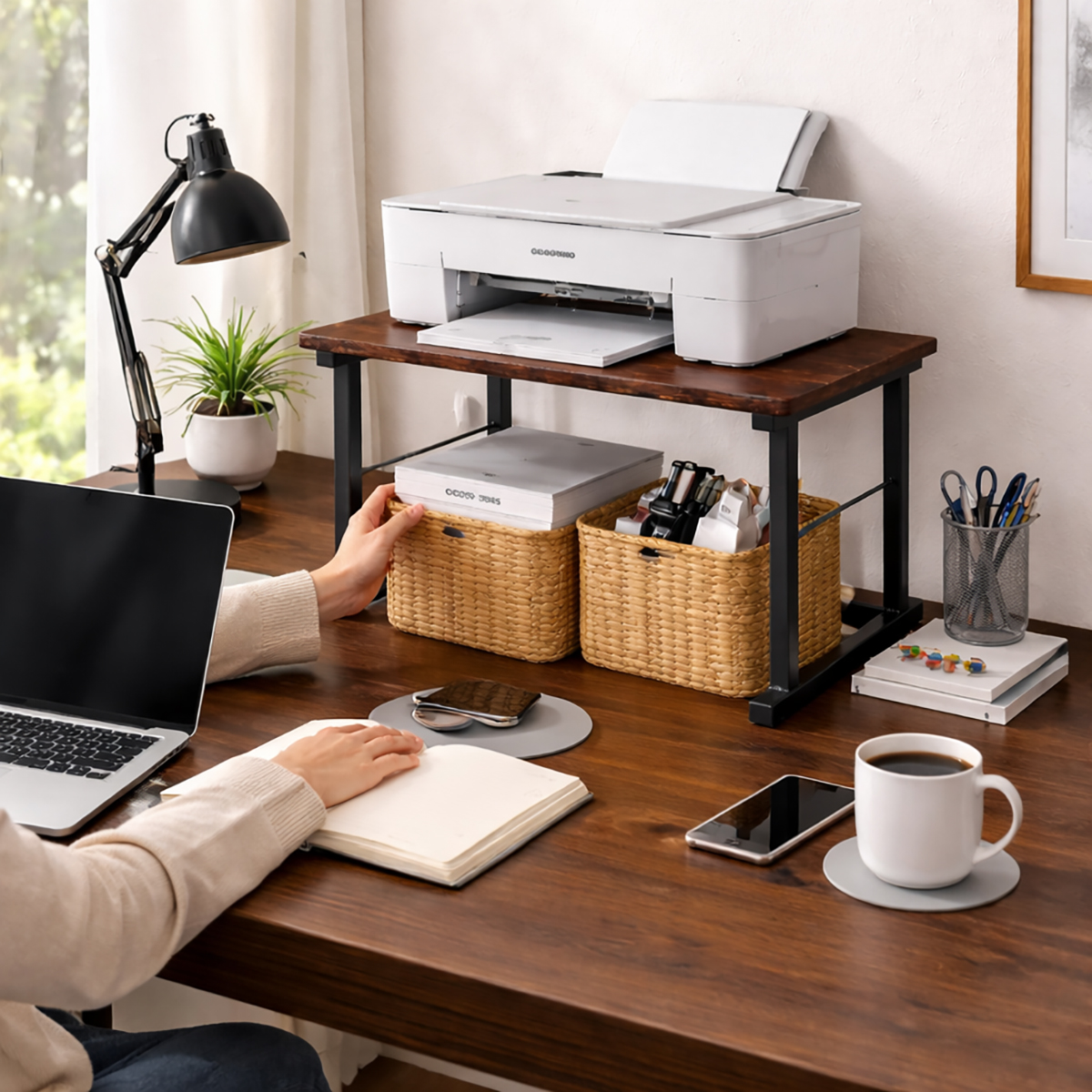 Lazava Desktop Storage Shelf - Steel Frame Organiser Stand for Printers, Routers & Files