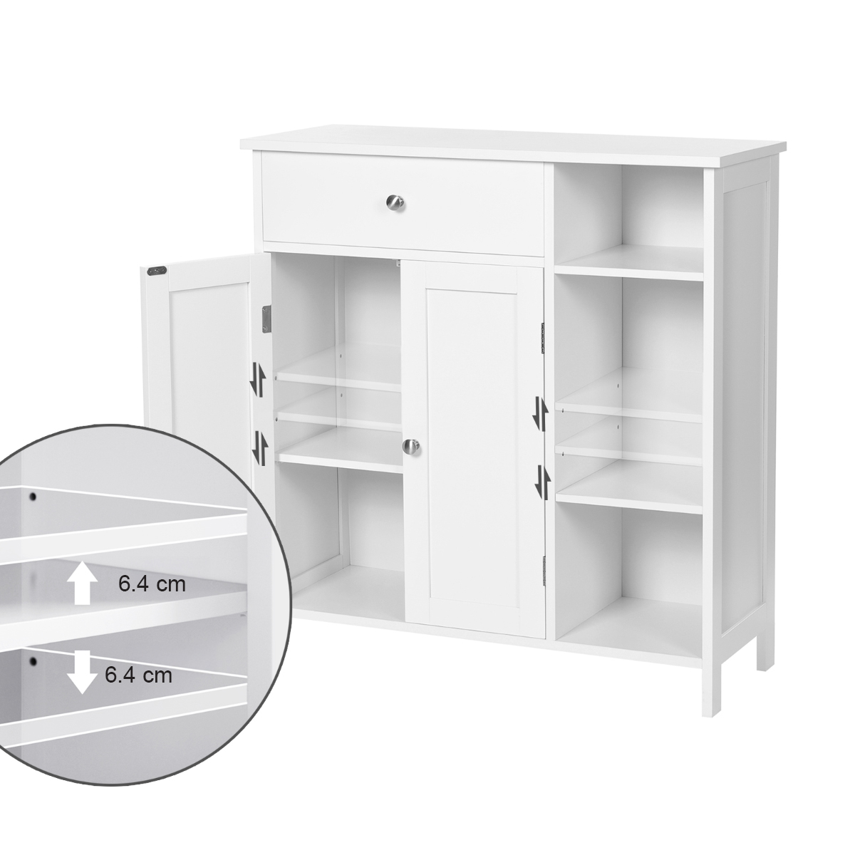 Lazava Floor Storage Cabinet, White - Drawer, Doors & 3 Compartments for Home