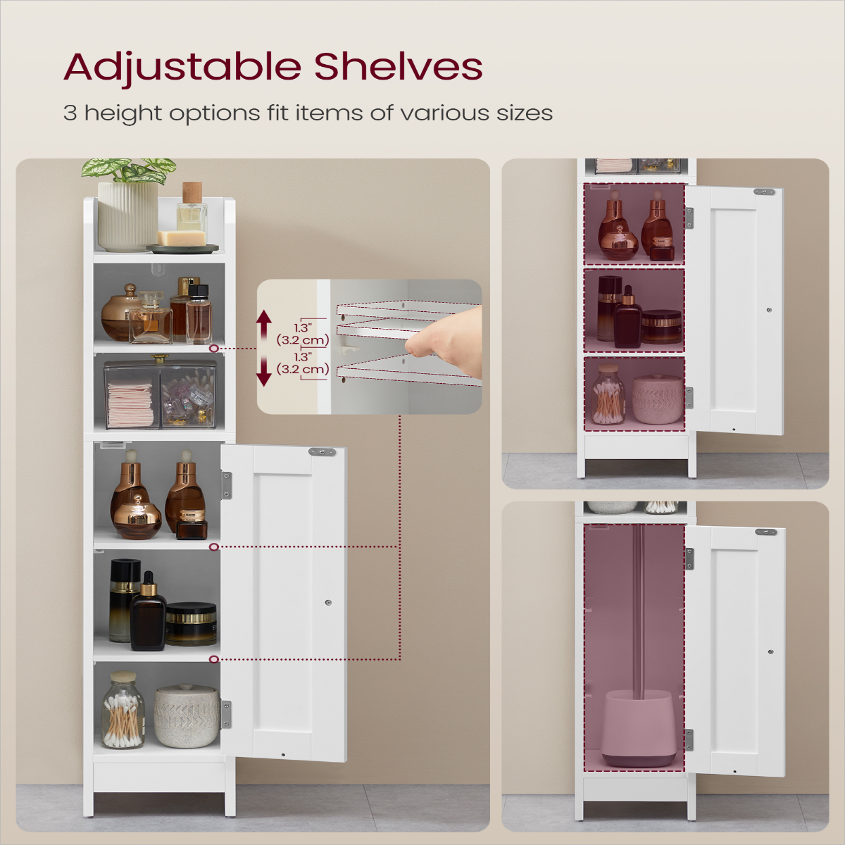 Lazava Small Corner Storage Cabinet with Door & Adjustable Shelves, Cloud White - for Bathroom & Hallway