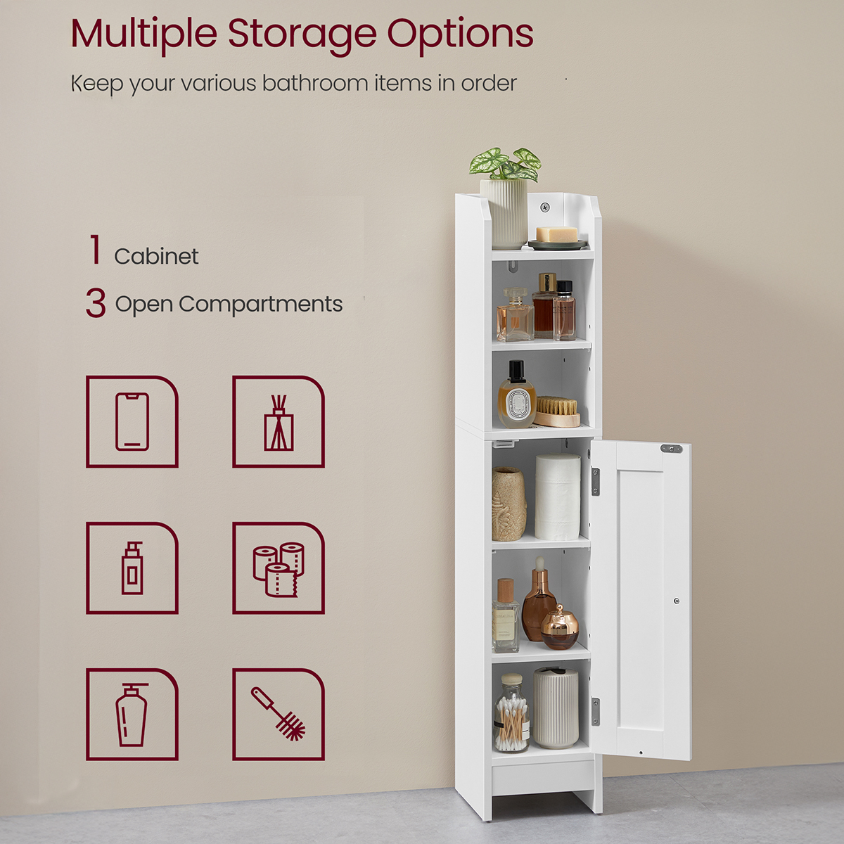 Lazava Small Corner Storage Cabinet with Door & Adjustable Shelves, Cloud White - for Bathroom & Hallway