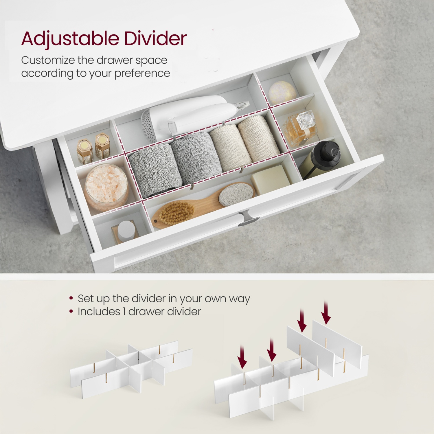 Lazava Cloud White Freestanding Storage Cabinet with 2 Drawers & Baskets