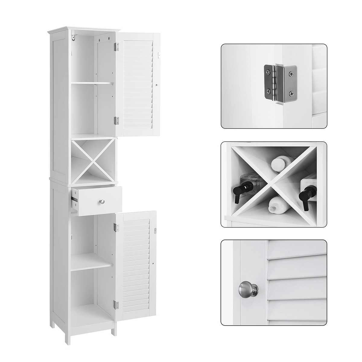 Lazava White Tall Storage Cabinet with Drawer & Removable Cross Stand for Bathroom