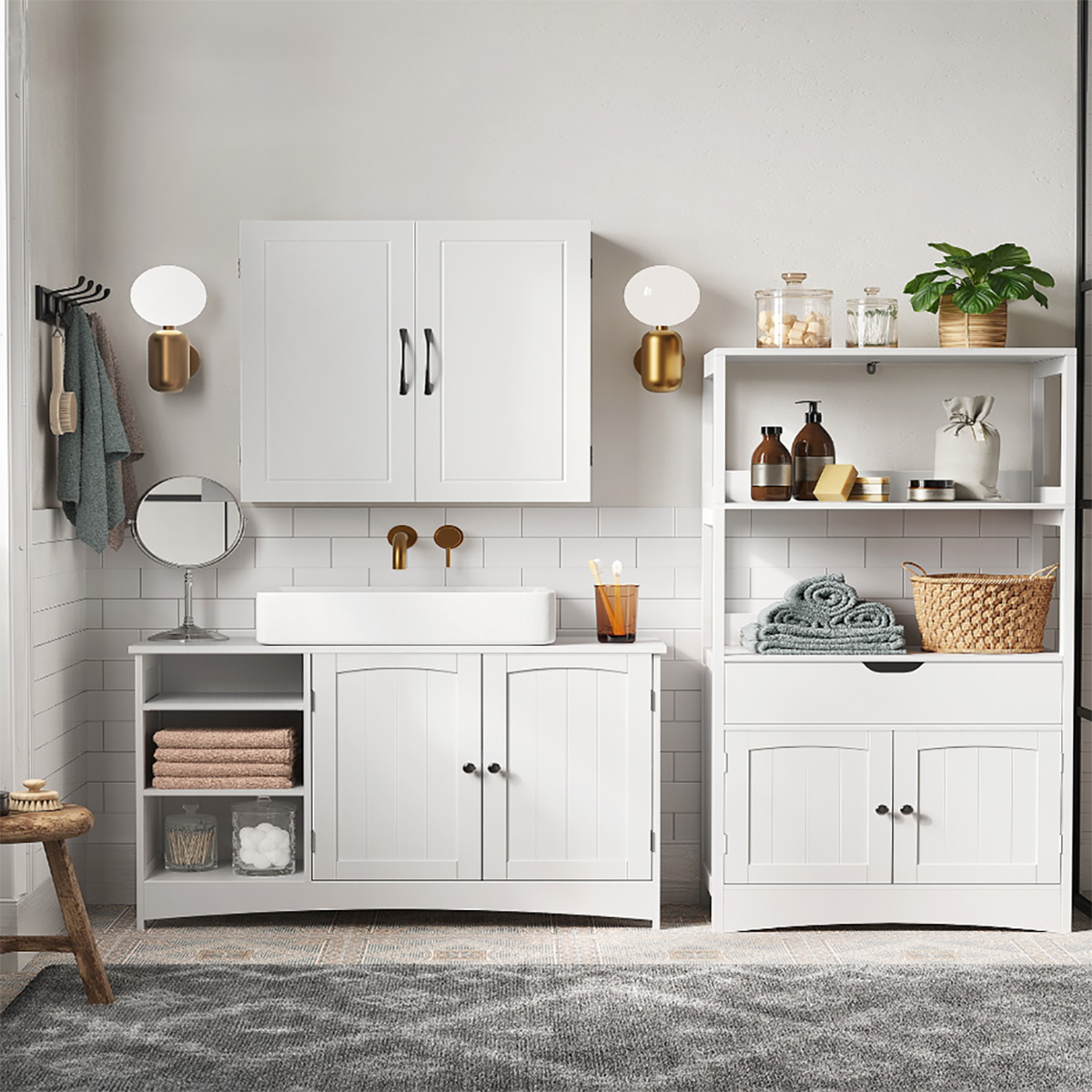 Lazava White Bathroom Vanity Unit, 2-Door Sink Cabinet - MDF with Adjustable Shelves