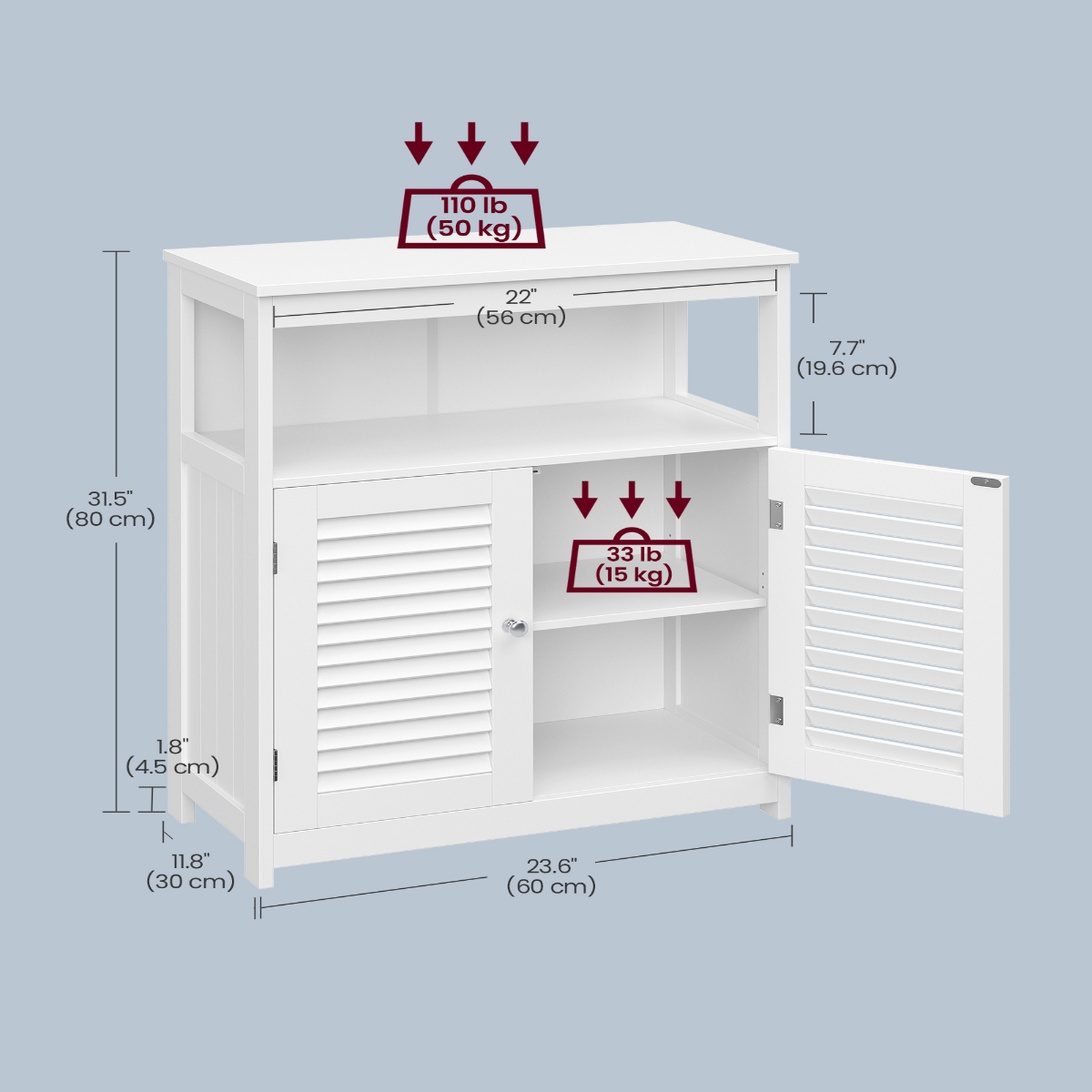 Lazava White Freestanding Floor Cabinet with Double Shutter Doors & Shelf - MDF Storage