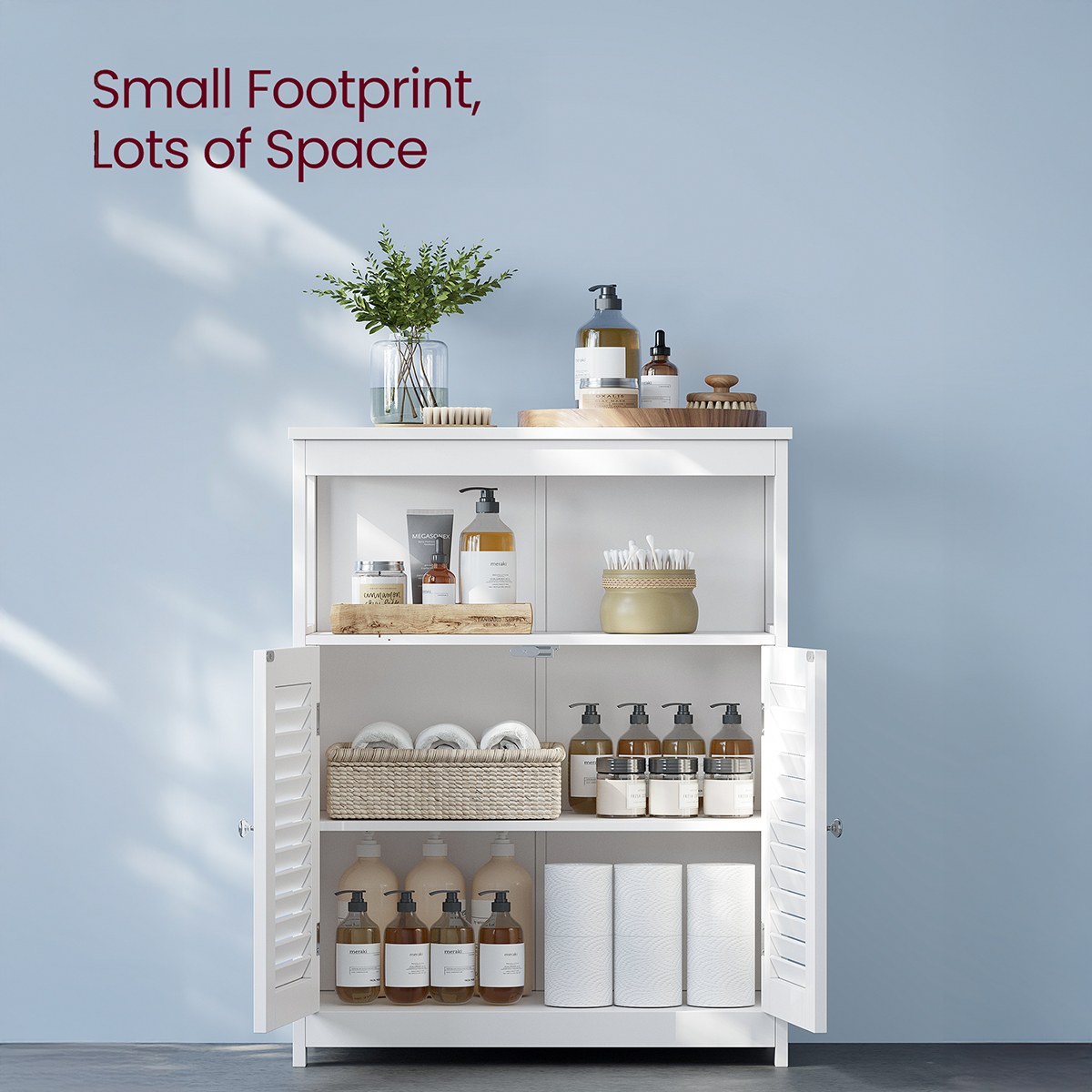 Lazava White Freestanding Floor Cabinet with Double Shutter Doors & Shelf - MDF Storage