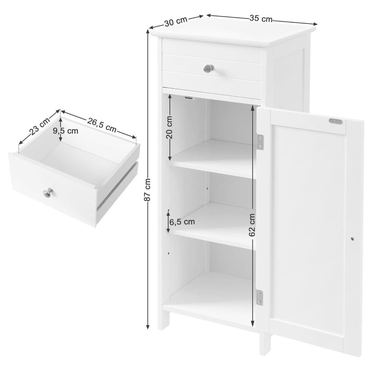 Lazava White Slim Floor Cabinet with Drawer & Door - Bathroom & Living Room