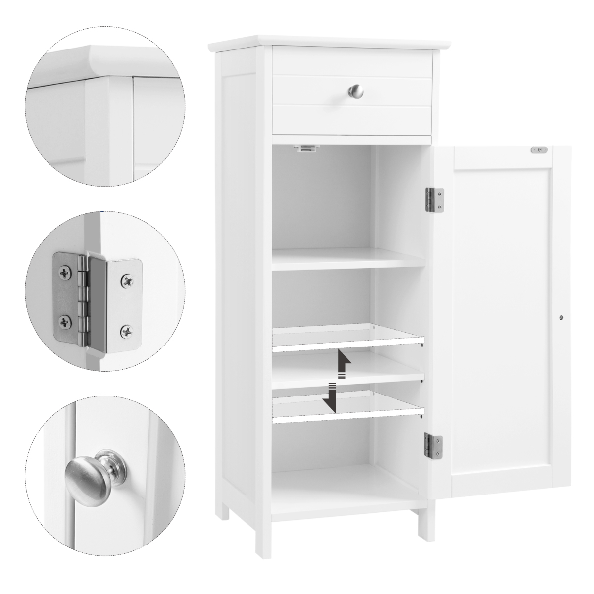 Lazava White Slim Floor Cabinet with Drawer & Door - Bathroom & Living Room