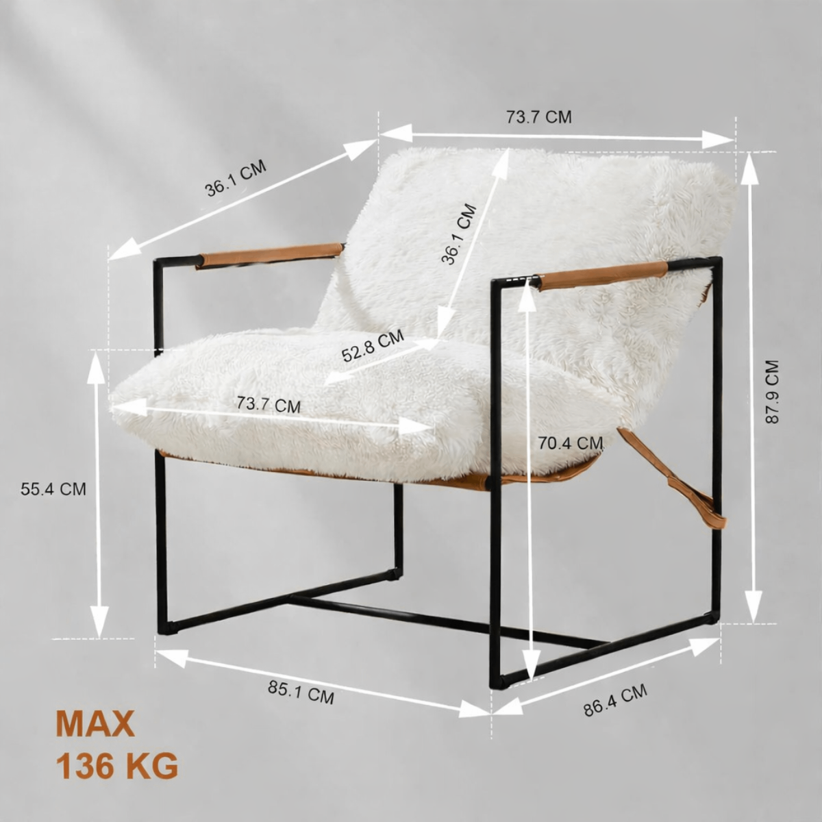 Lasa Beige Sling Accent Chair - Cosy Teddy Cushion on a Sturdy Metal Frame for Living Room