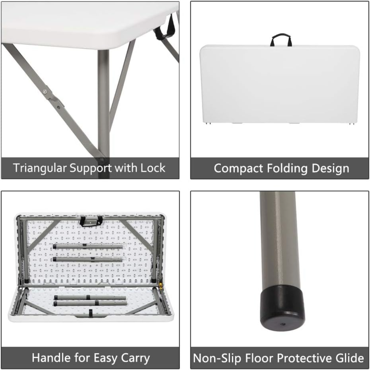 Lasa 86cm Square Fold-In-Half Plastic Catering Table, White - HDPE Top & Steel Frame