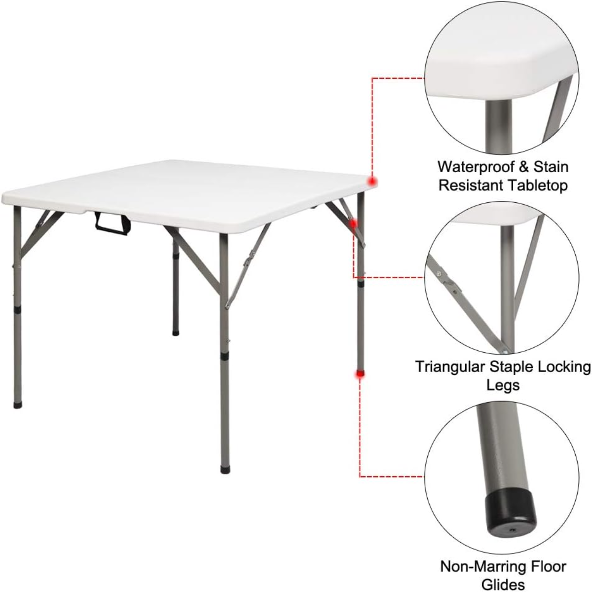 Lasa 86cm Square Fold-In-Half Plastic Catering Table, White - HDPE Top & Steel Frame
