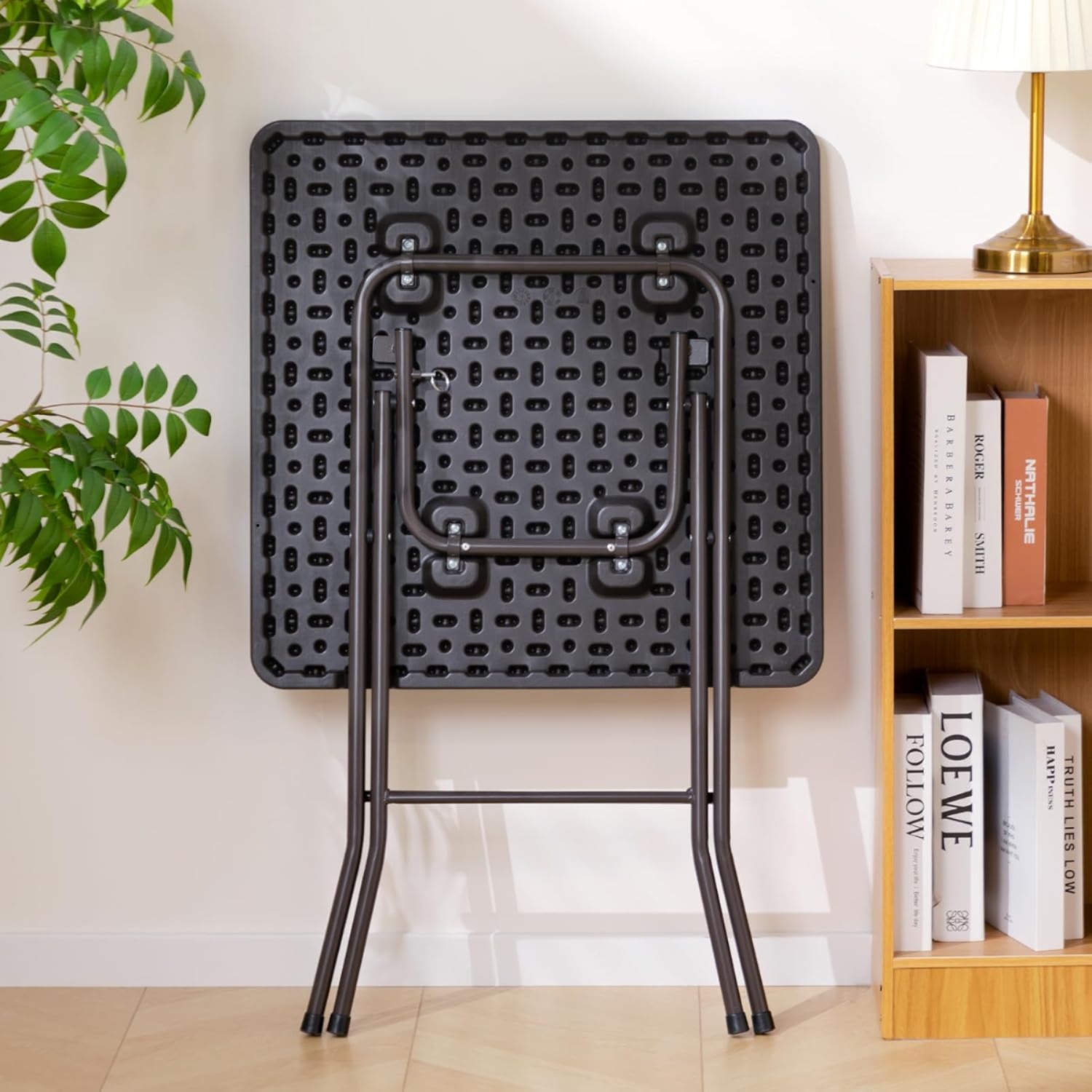 Lasa Folding Square Rattan-Style Outdoor Table, Black - Easy-Clean Textured Finish