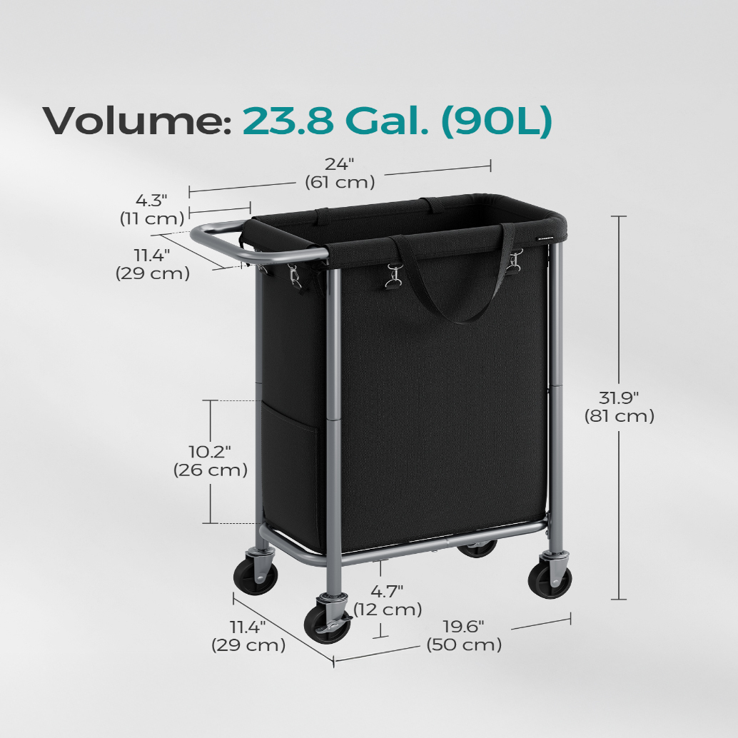 Lasa Rolling Laundry Hamper With Wheels, Single Compartment - Removable Liner Washing Basket Trolley