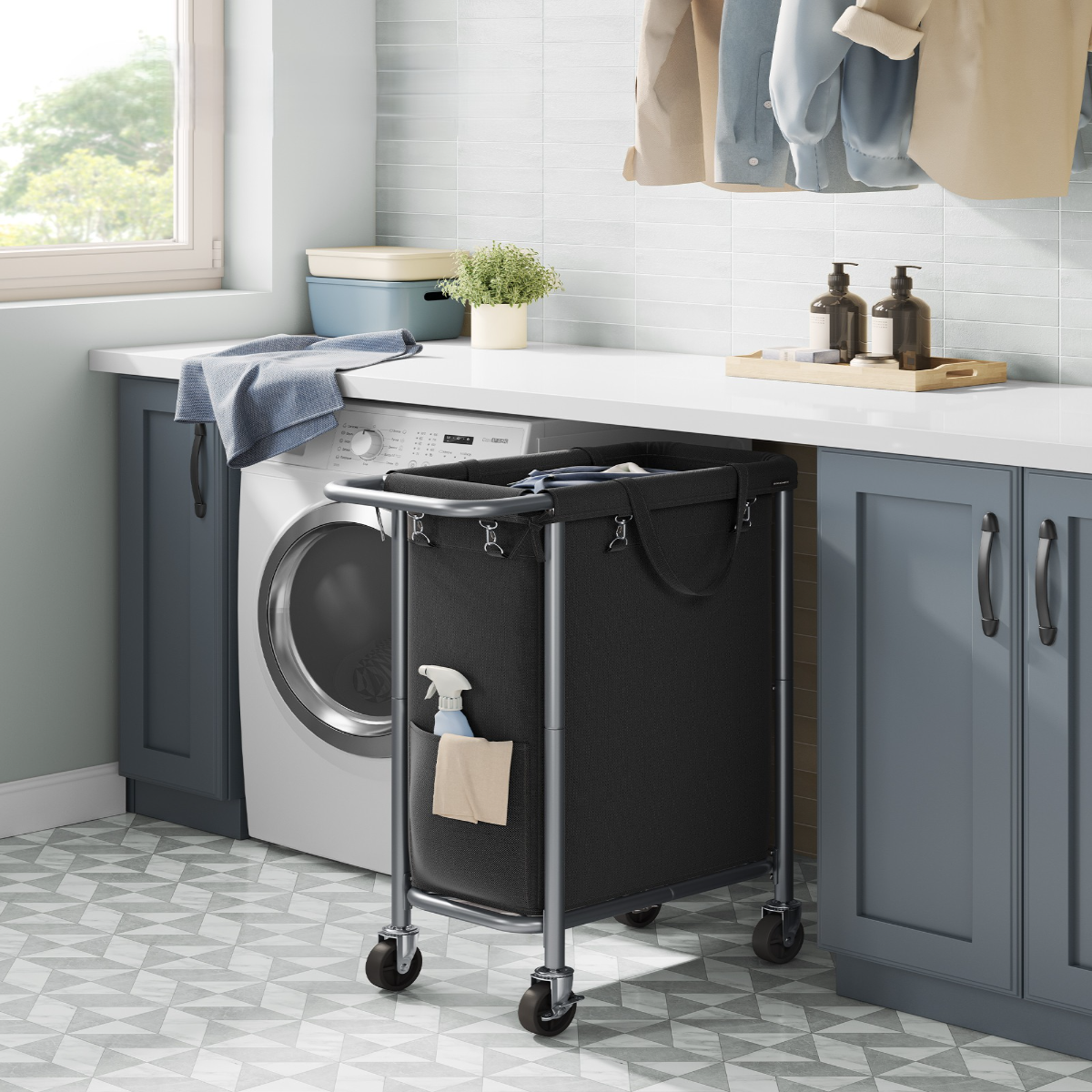 Lasa Rolling Laundry Hamper With Wheels, Single Compartment - Removable Liner Washing Basket Trolley