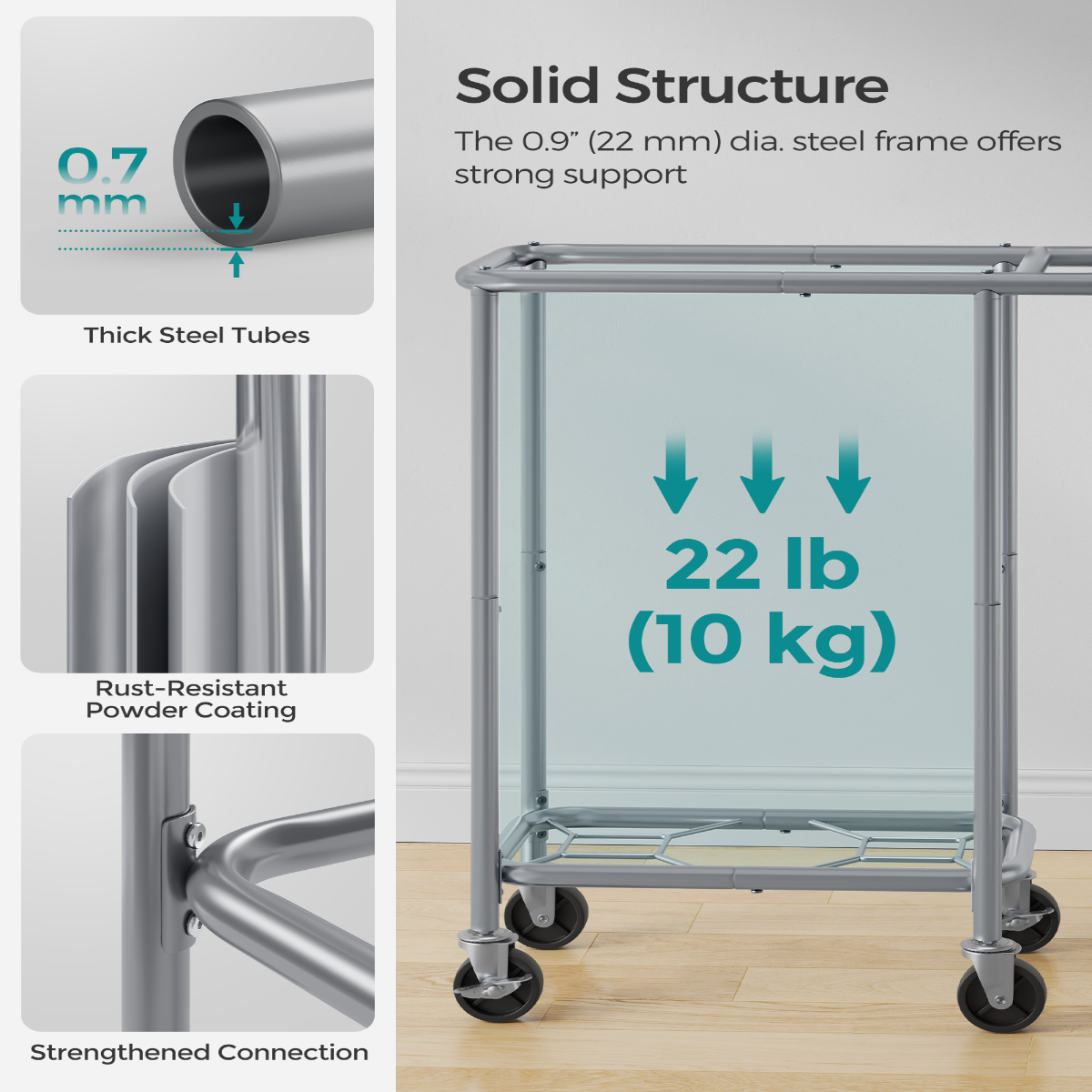 Lasa Rolling Laundry Hamper With Wheels, Single Compartment - Removable Liner Washing Basket Trolley